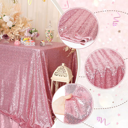 PartyDelight Sequin Tablecloth Fuchsia Pink Sparkly Table Cloth Overlay Square 50"x50"