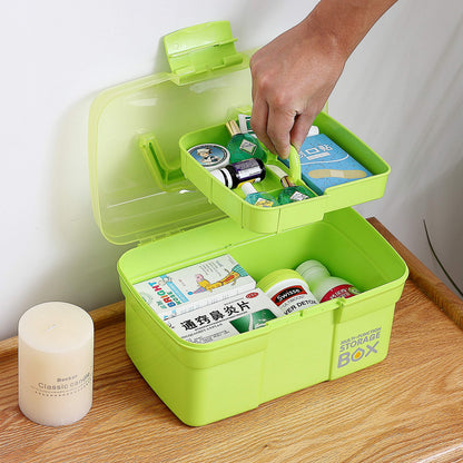 Kinsorcai 11'' Plastic Storage Box with Removable Tray, Multipurpose Organizer and Storage Case for Art Craft and Cosmetic (Green)
