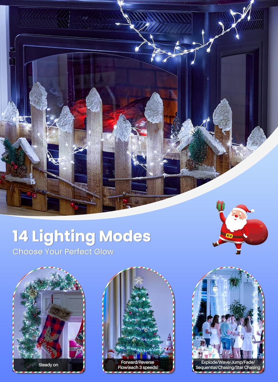14 10FT 388LED Flowing Fairy Lights Plug in with Modes, Twinkle String Lights Indoor, Christmas Tree Lights Indoor