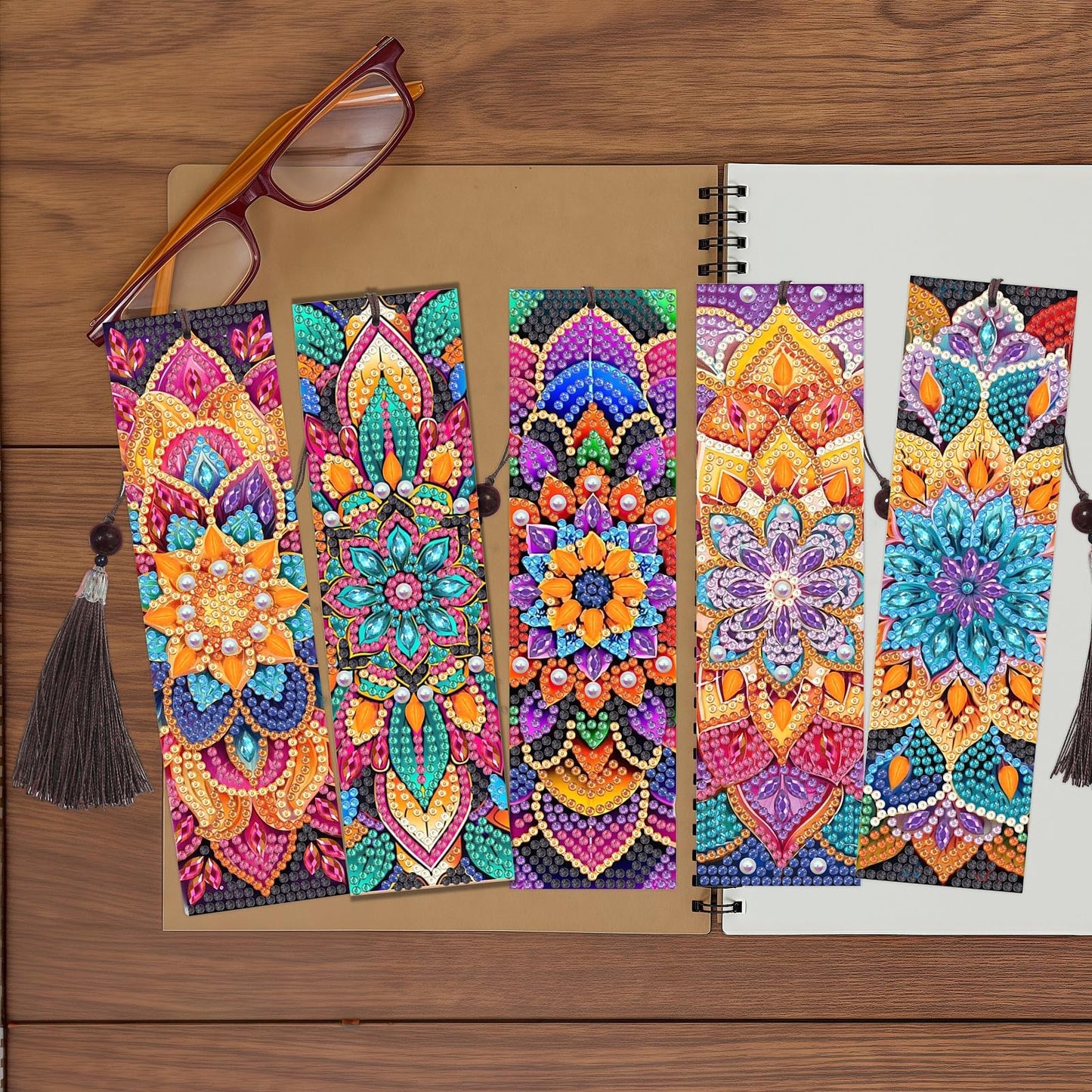 12 Pcs Diamond Painting Bookmarks,Mandala Diamond Art Bookmarks with Tassel, Diamond Art Painting Kits for Beginners Adults DIY Art Craft Gifts Book Decors