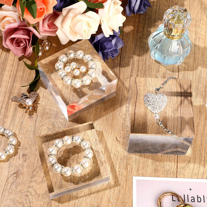 Geelin 6 Pcs Acrylic Risers Stand Display Block Decor Riser 3 Size Decor Clear Polished Cube Solid Pedestal Stand for Jewelry Perfume Photography Collection Food Doll Wedding High Density (Square)