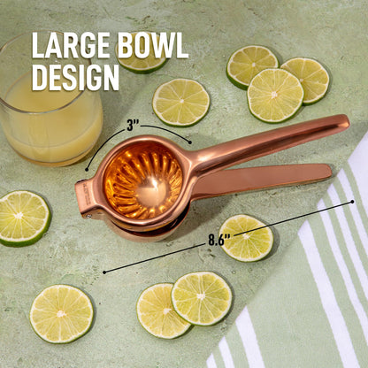 Zulay Lemon Squeezer Stainless Steel with Premium Heavy Duty Solid Metal Squeezer Bowl (Black Grip, Large)