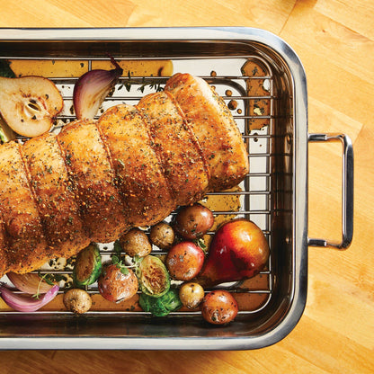 Farberware Classic Traditions Stainless Steel Roaster/Roasting Pan with Rack, 17 Inch x 12.25 Inch