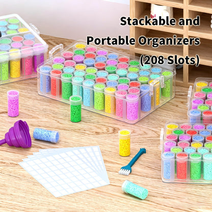 VANSUNS 4-Tier Diamond Painting Storage Box, 208 Slots Large Capacity Portable Transparent Diamond Art Storage, Suitable for Pills,DIY Art Crafts, Diamond Art Storage Containers