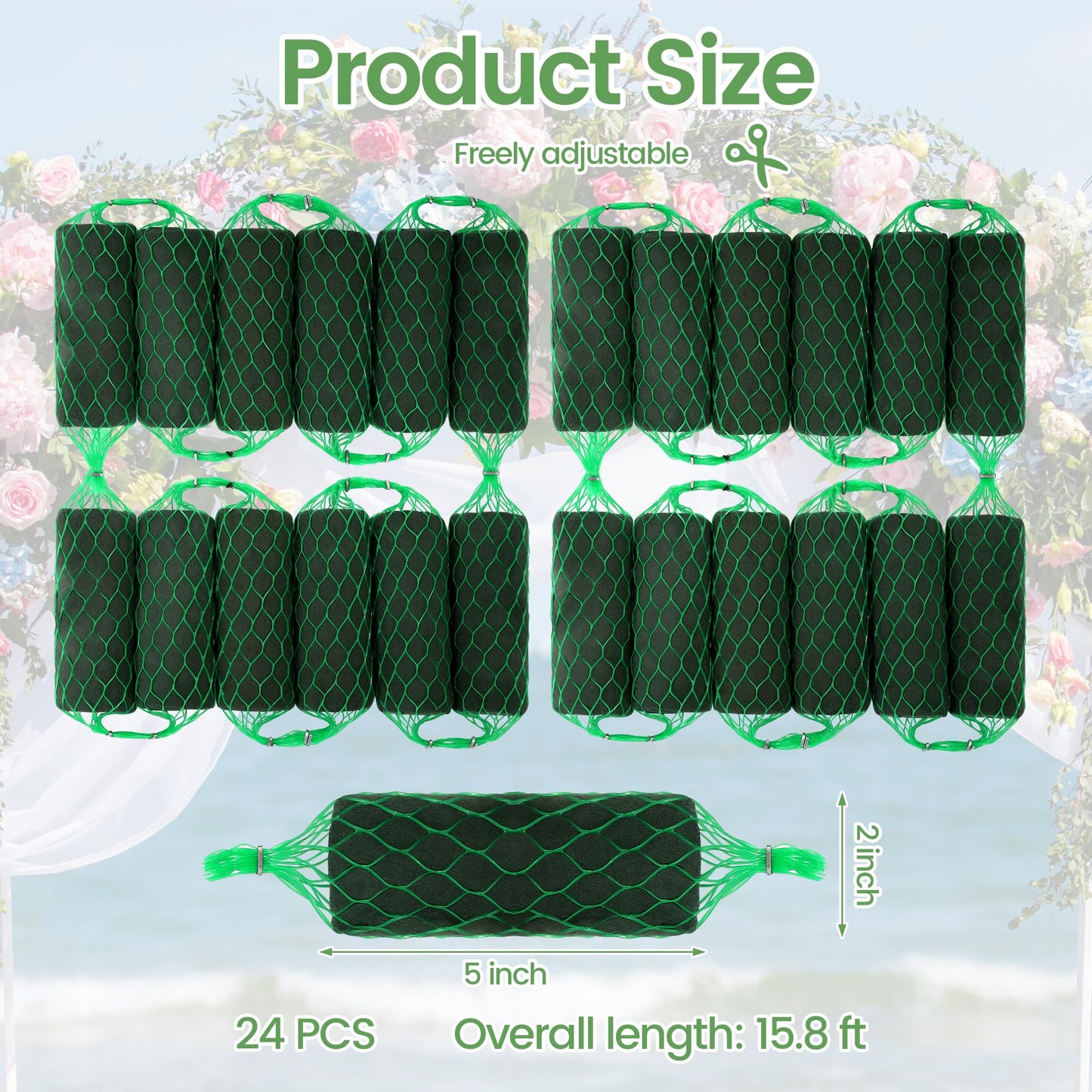 Elcoho 24 Pcs Floral Foam Garland, 15.8 ft Flower Sponge Blocks Kit, Absorbent Flower Holder for Fresh & Dried Flowers Arrangement Floral Foam Bricks for Wedding Garden Home Decor