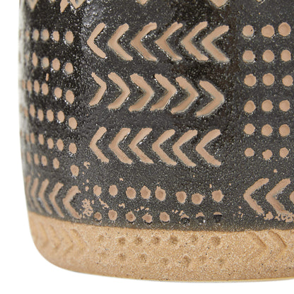 Deco 79 Porcelain Ceramic Decorative Vase Tribal Centerpiece Vase, Flower Vase for Home Decoration 6" x 6" x 18", Black