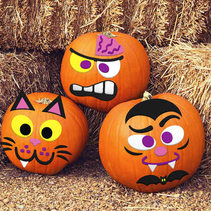 JOYIN 16 Packs Halloween Pumpkin Decorating Stickers Foam Craft Kit, Halloween Party Favors for Kids, Party Supplies Arts Activities, Jack O Lantern Face Sticker School Games Gifts
