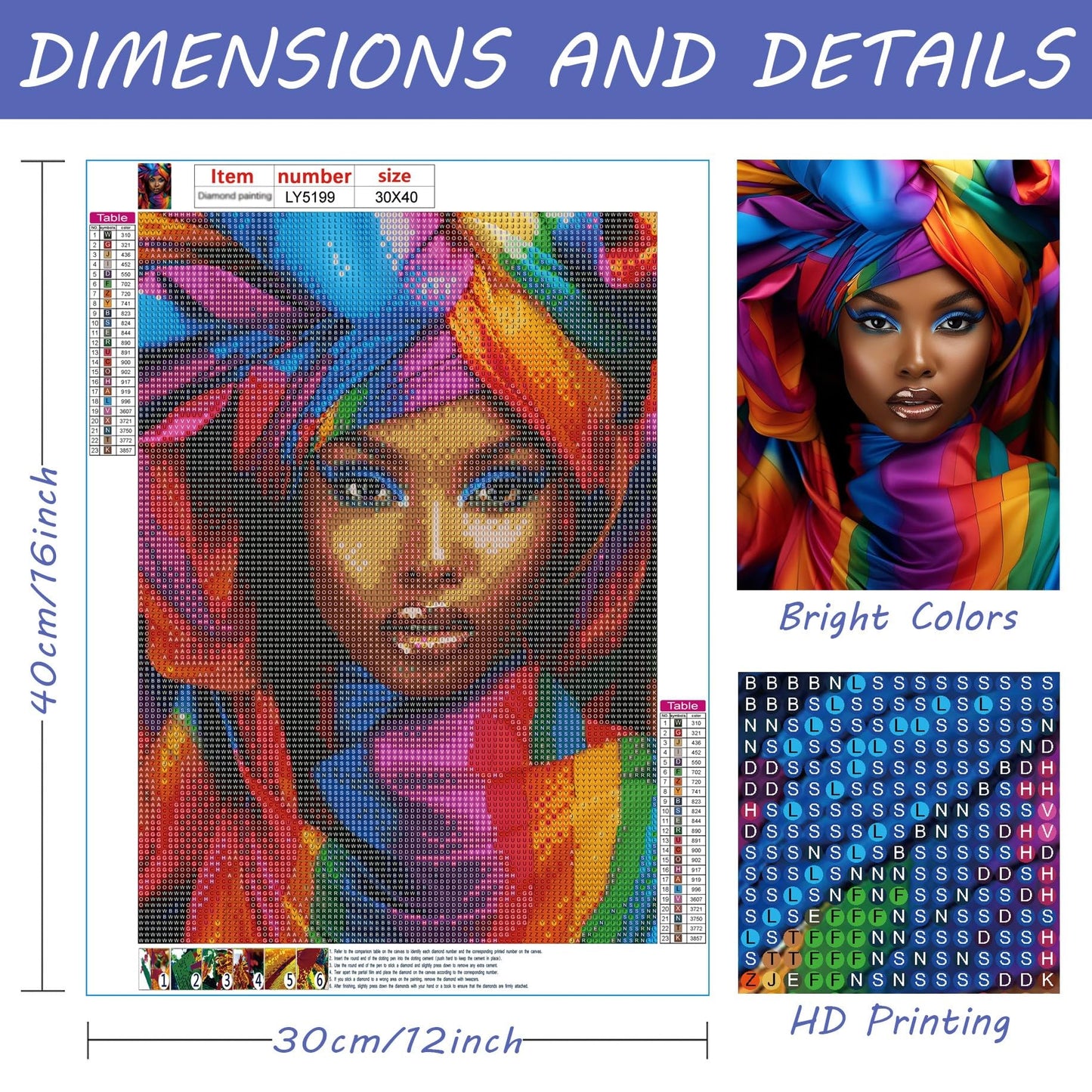 SKRYUIE 5D African Woman Diamond Painting Kits - DIY Diamond Art Kits for Adults African American, Full Round Drill - Crystal Cross Stitch - Adults Craft for Wall & Office Decor - 12x16 inch