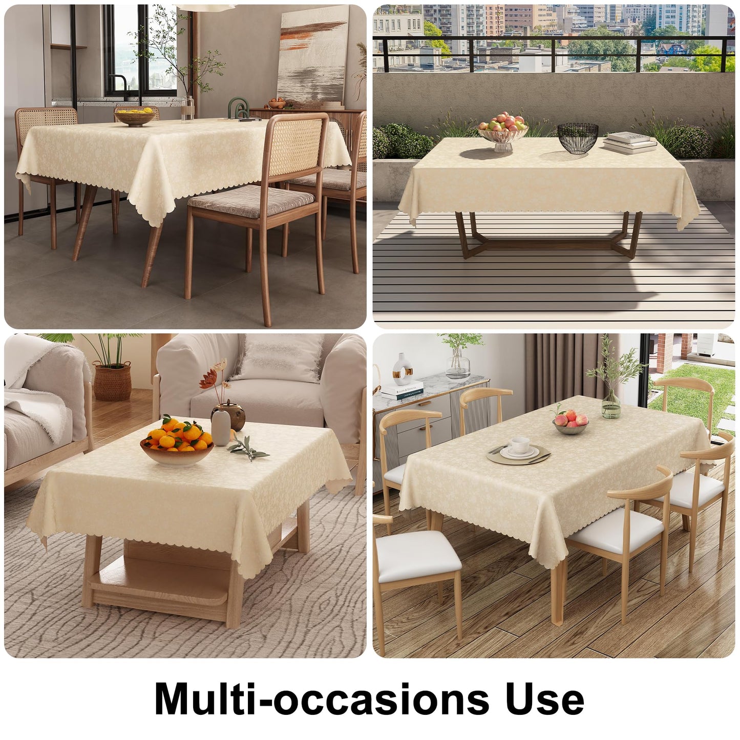 smiry Waterproof Vinyl Tablecloth, Rectangle Heavy Duty Table Cloth, Wipeable Table Cover for Kitchen and Dining Room (Beige, 60" X 84")