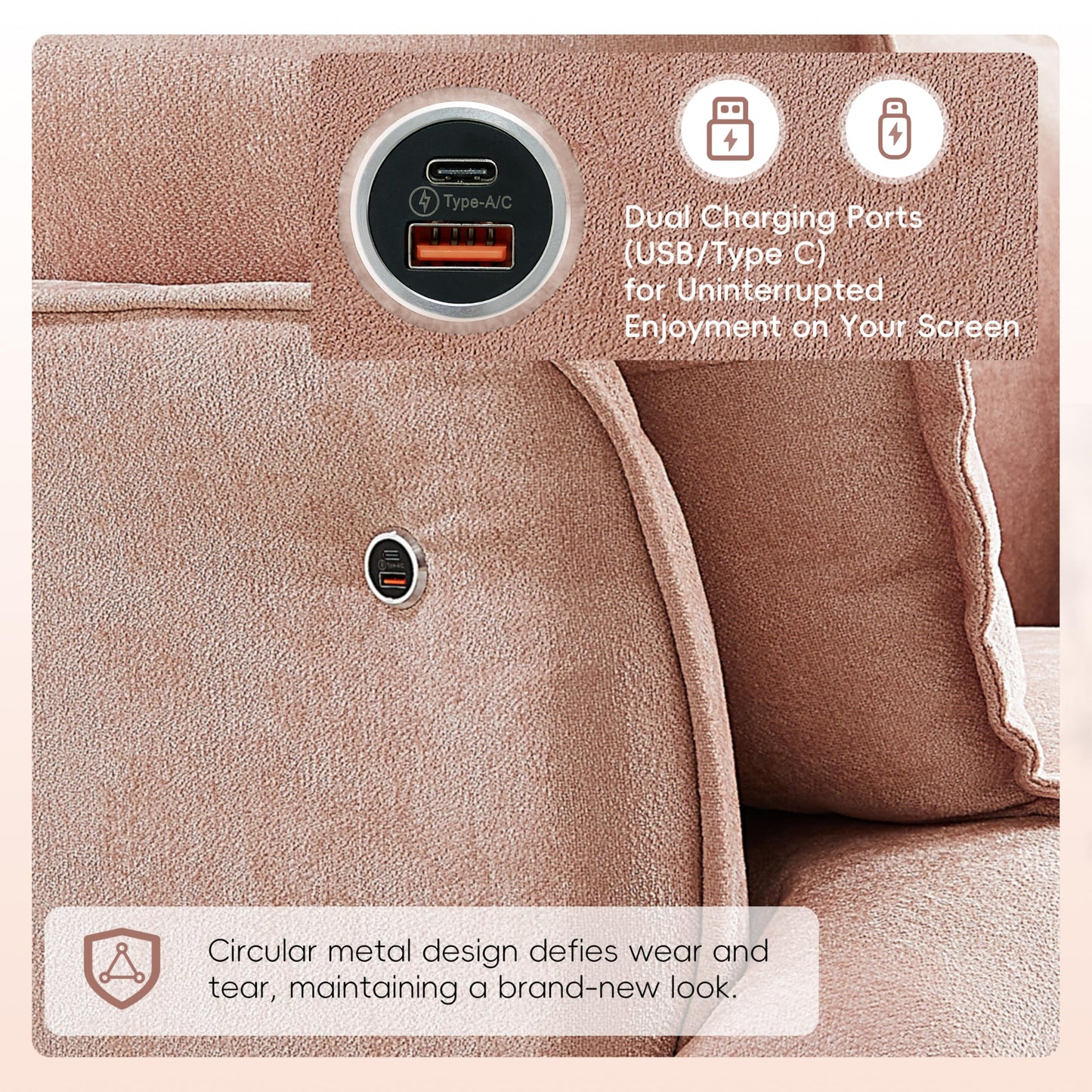 Merax 47.2" Oversized Accent Chair with Dual-Port Charging, Skirted Base, Deep and Wide Seat, Cloud-Like Comfy Single Sofa, Modern Design for Living Room&Apartment, Chenille,Pink