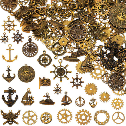 Hicarer 300 Gram Gears Charms, Nautical Anchor Rudder Helm Compass Charms Pendant, Bulk Mixed Antique Bronze Gears Steampunk, Clock Watch Cog Wheel for DIY Necklace Bracelet Jewelry Making Accessories
