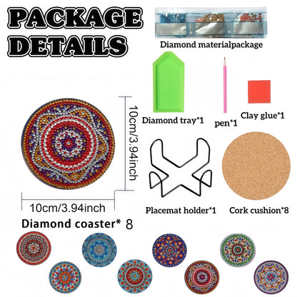 DDGYP 8 Pcs Mandala Diamond Painting Coasters with Holder, DIY 5D Diamond Art Craft Supplies for Home Decor, Diamond Art Kits for Adults
