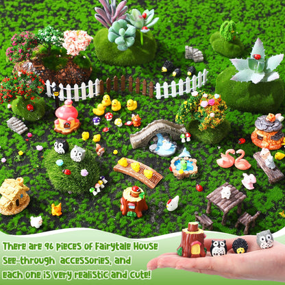 WinnerWhy 116 Pcs Fairy House Accessories Kit Miniature Garden Accessories Terrarium Decoration Mini Diorama Figurines Miniature Landscape Trees Simulated Succulents for DIY Garden Doll House Craft