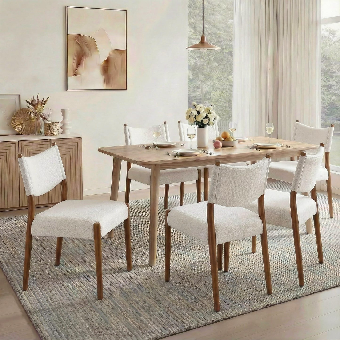 KISLOT Upholstered Dining Chairs Set of 4, Solid Wood Armless Kitchen Chairs with Soft Polyester Fabric, 18.9" Seat Height, Modern Dining Room Seating, 300 lbs Capacity, Linen