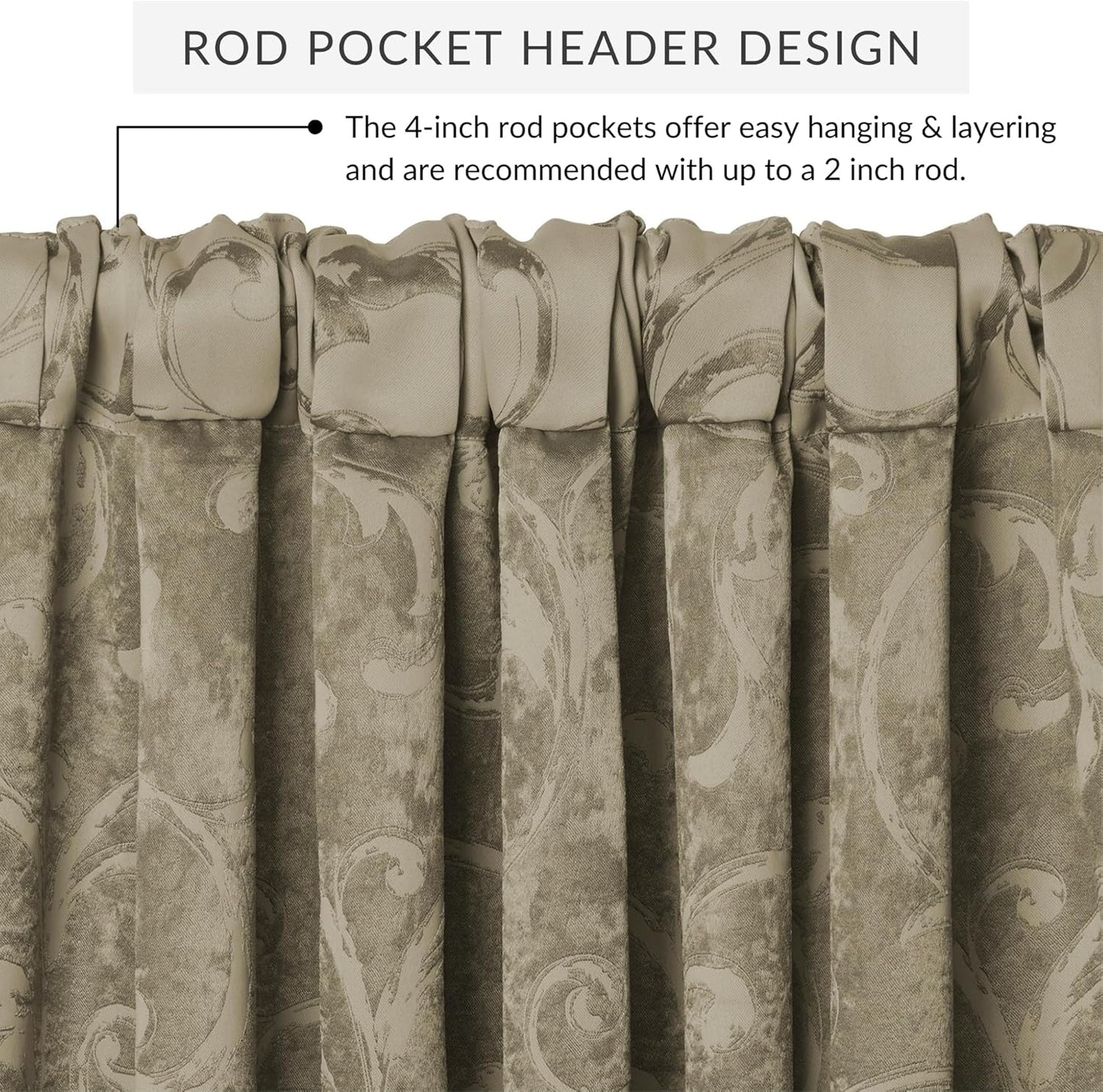 Elrene Home Fashions Mia Jacquard Scroll Blackout Valance, 52" x 19" (1 Valance)