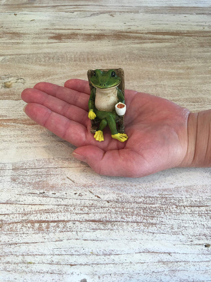 Patio Eden Miniature Frog Garden Statue - 2" Tall - Mini Outdoor Accessory Figurine for Fairy Garden