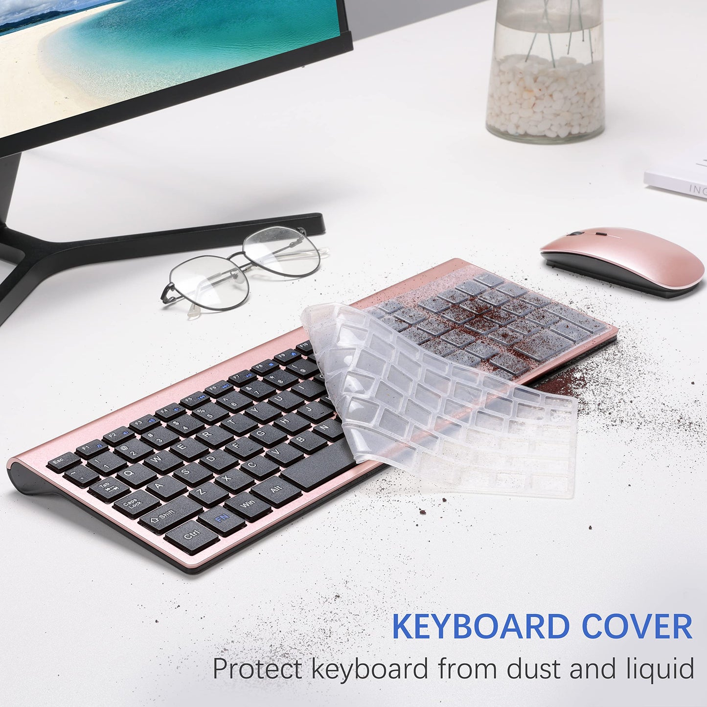 Wireless Keyboard and Mouse Ultra Slim Combo, TopMate 2.4G Silent Compact USB 2400DPI Mouse and Scissor Switch Keyboard Set with Cover, Batteries Included, for PC/Laptop/Windows/Mac - Gray Black