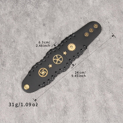 GelConnie Mens Bracelets Leather Cuff Steampunk Alloy Gear Leather Wristbands for Men Women Bracelets Cuff Bangle Jewelry