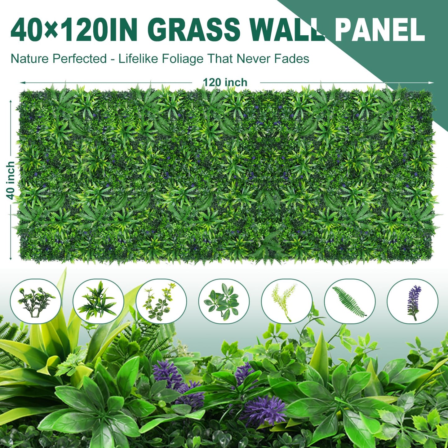 Yangrass Greenery Grass Wall Panels, 40"x120" (33.33 sqft) Artificial Outdoor Ivy Privacy Fence Screen, UV-Anti Faux Boxwood Roll Grass Wall Panels for Garden Patio Balcony Decor