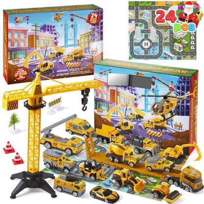JOYIN 2025 Christmas Advent Calendar Engineering Vehicle, 24 Days Christmas Countdown Alloy Construction Engineering Vehicle for Kids, Vehicles City Construction Cars, Xmas Party Favors Supplies