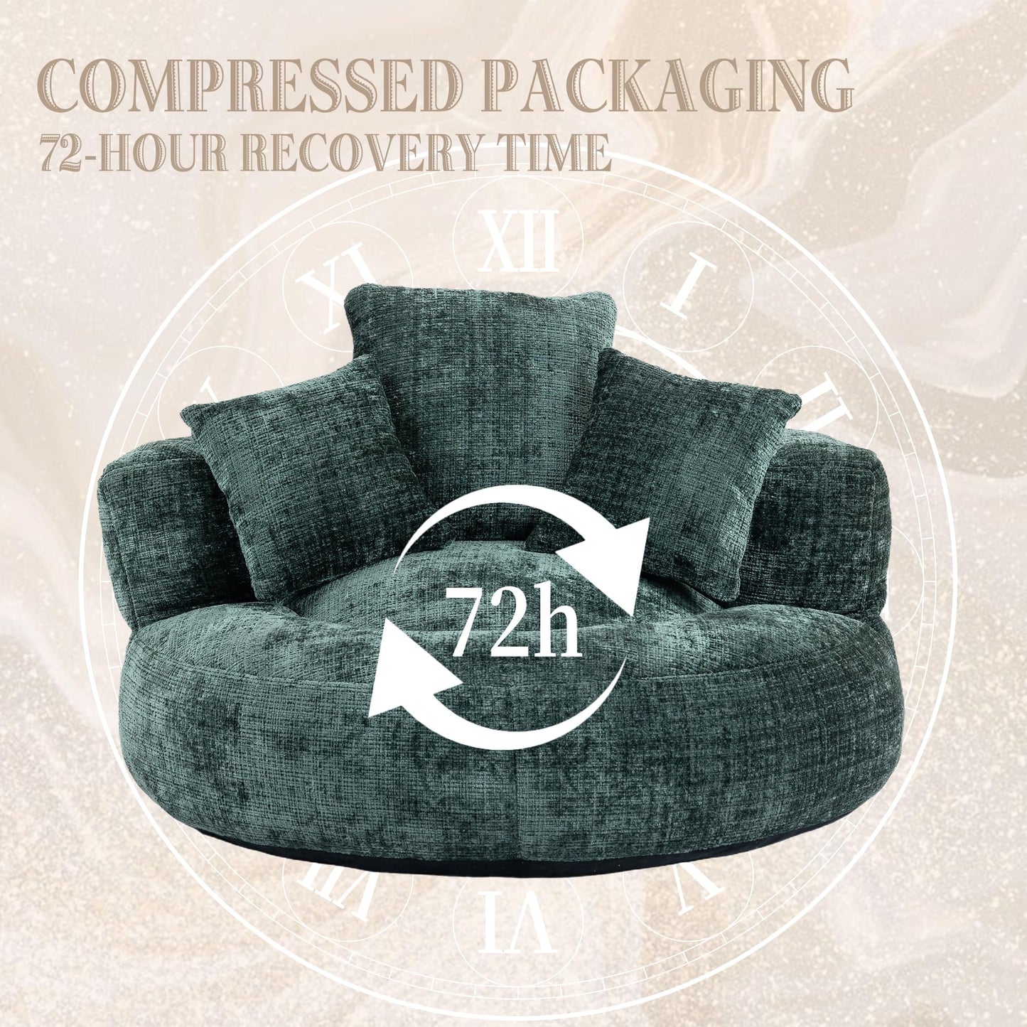Oversized Lazy Sofa Bean Bag Chair with High Back and 3 Pillows, Chenille Fabric Comfy Lounger for Adults & Kids, Single Floor Gaming Sofa Chair for Bedroom, Living Room, or Office (Emerald)