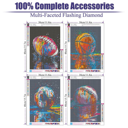 4 Pack Ball Diamond Art Kits for Adults,Graffiti Sports Diamond Painting Kits for Adults Beginner,5D DIY Round Full Drill Gem Crystal Art,Adults Paint by Diamonds Dots for Home Wall Decor 11.8x15.7in