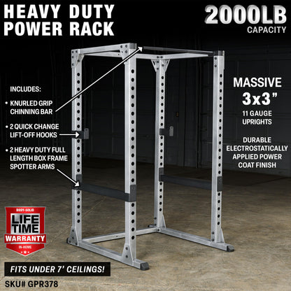 Body-Solid (GPR378 Power Rack - Heavy-Duty Steel Squat Cage with Adjustable Safety Bars and Chin-Up Bar for Home and Light Commercial Gym