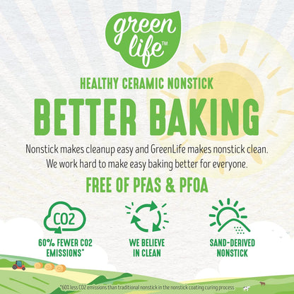 GreenLife 18.5" x 13.5" Healthy Ceramic Nonstick Half Cookie Sheet Baking Pan, PFAS-Free, Turquoise