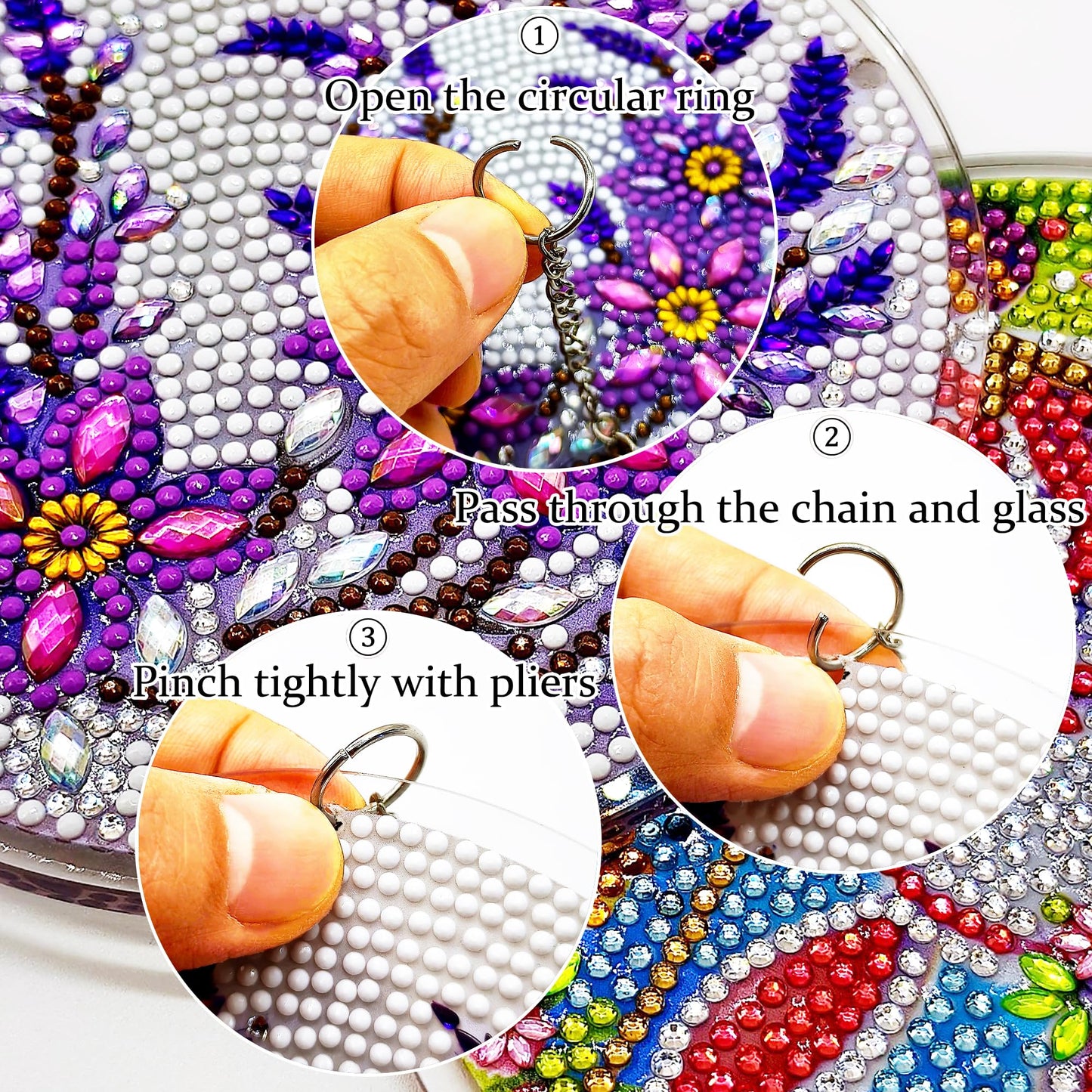 Eiflow Glass Diamond Art Hanging Kit for Adults, DIY Diamonds Painting Door Hanging Board Kit, Special Crystal Diamond Art Painting Pendant Ornament (Purple Flower)