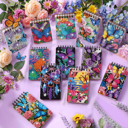 Fuyoooo 12 Pcs Diamond Painting Notebook DIY Cover Notebook Diamond Art Kits Notepad 5D Journal Art Accessories for Adults Crafts Sketchbook with Tools Gift(12 Pcs,Flower Butterfly)