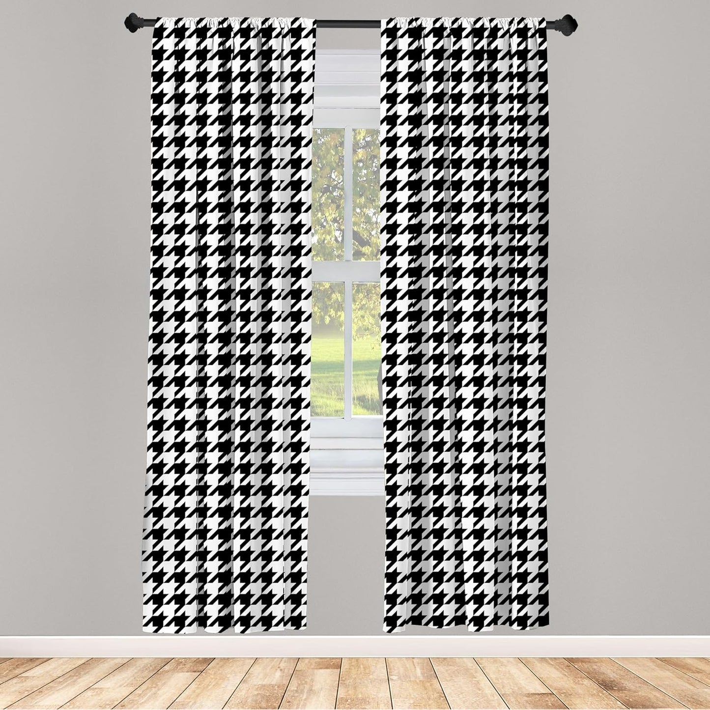 Ambesonne Modern Curtains, Bizarre Shapes Houndstooth Graphics, 2 Panel Set for Living Room Bedroom