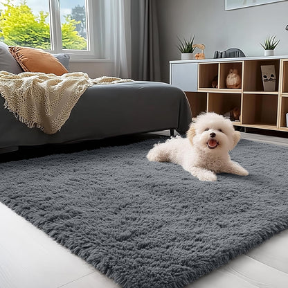 OLANLY Area Rug - Soft Fluffy Shaggy Design for Living Room & Bedroom | Machine Washable, Grey