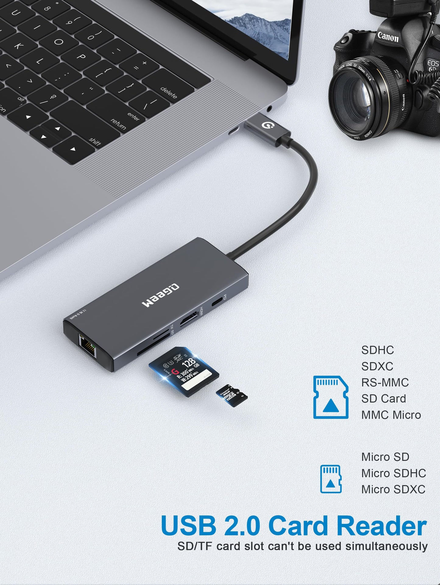 QGeeM USB C Hub Ethernet,9 in 1 USB Type C Hub HDMI Multi-Port Converter Adapter,100W Pd, USB 3.0,SD/TF Card Reader,Compatible for MacBook Pro Air Ipad HP Dell Lenovo Chromebook etc.