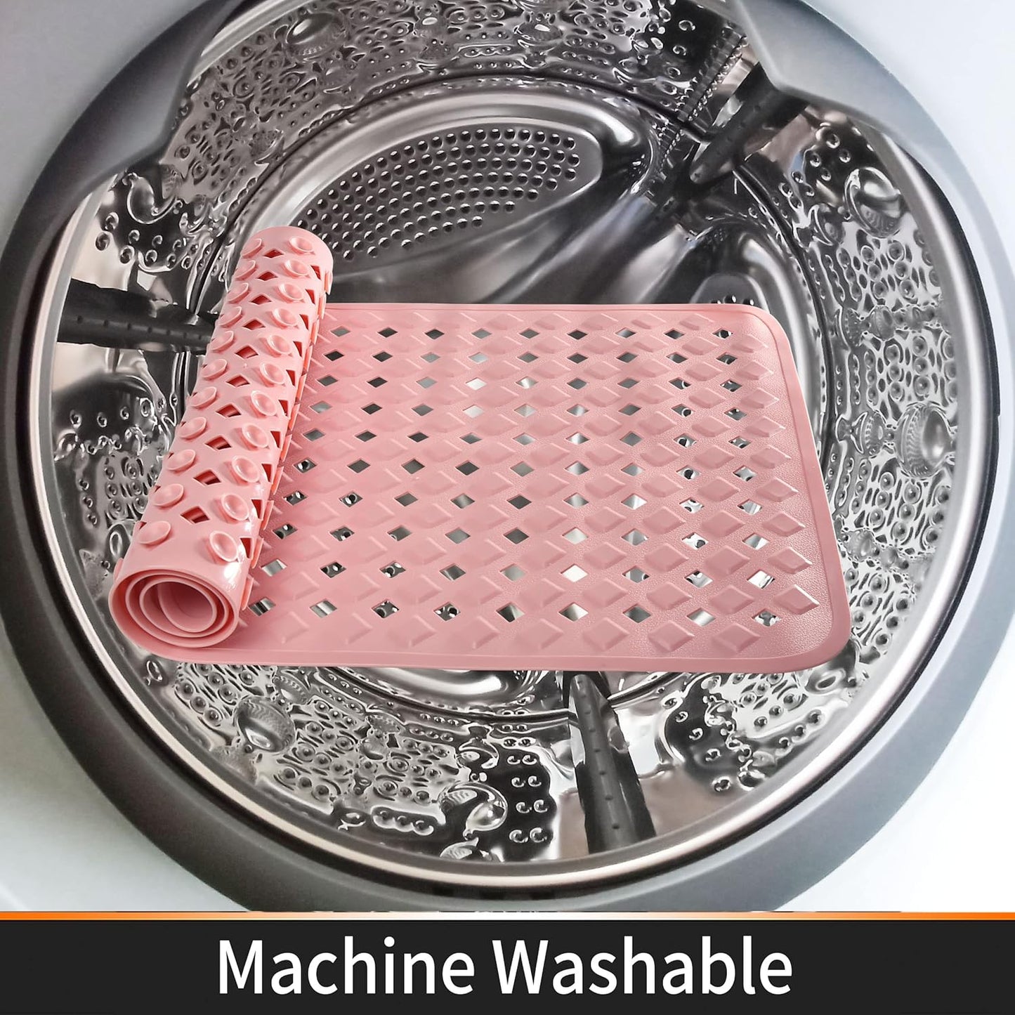Yimobra Non Slip Bathtub Mat with Super Strong Suction Cups, 27.5"x15.5", Long Shower Mat with Drain Holes, Machine