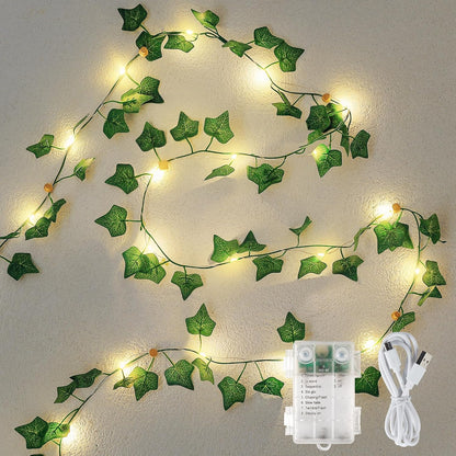 23FT 73 Ivy Vine String Lights, LED Lighted Garland with Green Leaves, USB & Battery Powered, Room Wall, Dorm, Bedroom