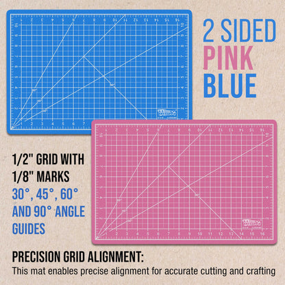 U.S. Art Supply 12" x 18" Self-Healing Cutting Mat 5-Ply - Double-Sided Pink/Blue Craft Mat, Non-Slip Cutting Mats for Crafts, Sewing, Quilting, Scrapbooking