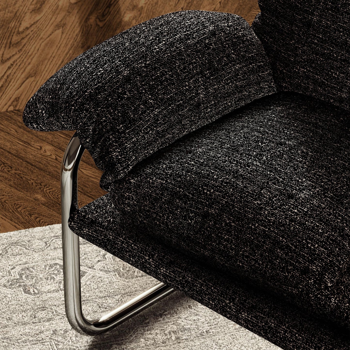 Modway Ansel Boucle Accent Chair in Charcoal - Fabric Lounge Chair for Living Room, Bedroom - Upholstered Corner Reading Chair with Arms and Removable Cushions