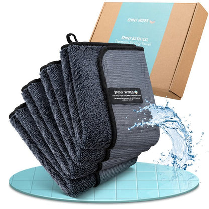 Shiny Bath Shiny Wipes XL Drying Towel, the Original, Ultra Absorbent Twisted-Loop Design, Streak-Free Drying Towel, Shiny Wipes Shower Cleaning Cloths (4 Towel)