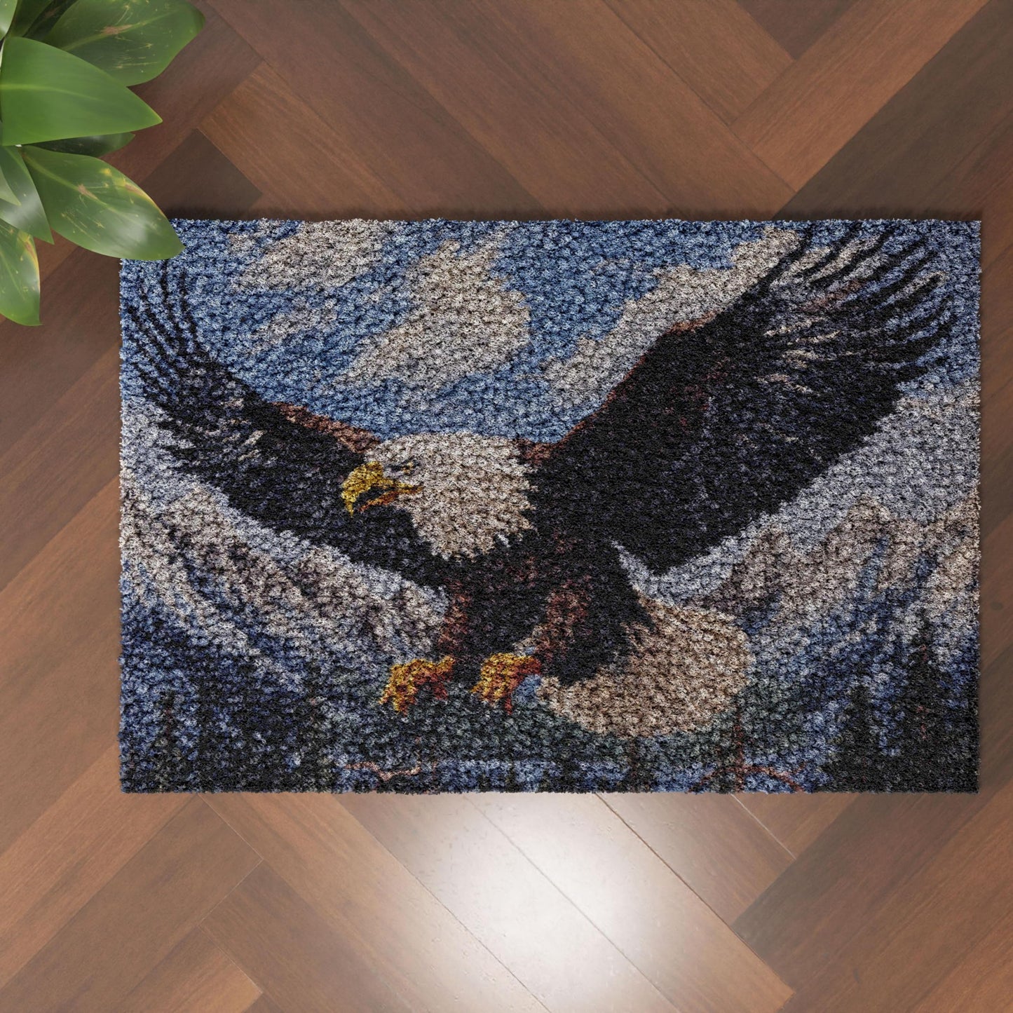 Flying Eagle in Mountain Latch Hook Rug Kit for Adults DIY Carpet Cushion with Printed Canvas Crochet Yarn Craft Hook and Latch Tapestry for Home Decor Pets Warm Pads 52x38cm(2)