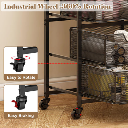 Rolling Cart with Drawers, 4-Drawer Storage Cart on Wheels with Wooden Top, Metal Utility Cart with Storage Drawers, Craft Storage Art Cart for Classroom, Office, Kitchen, Bedroom,Patent Pending