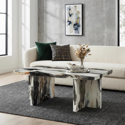 Roundhill Furniture Mchome 3-Piece Coffee Table Set, Coffee Table and Two End Tables, Off-White Faux Marble