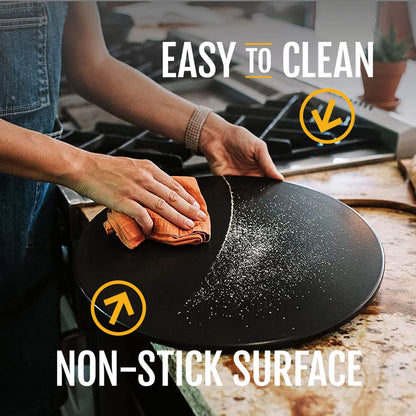 Heritage 15" Ceramic Pizza Stone Set - Non-Stick, Stain-Free with Bonus Cutter - Black