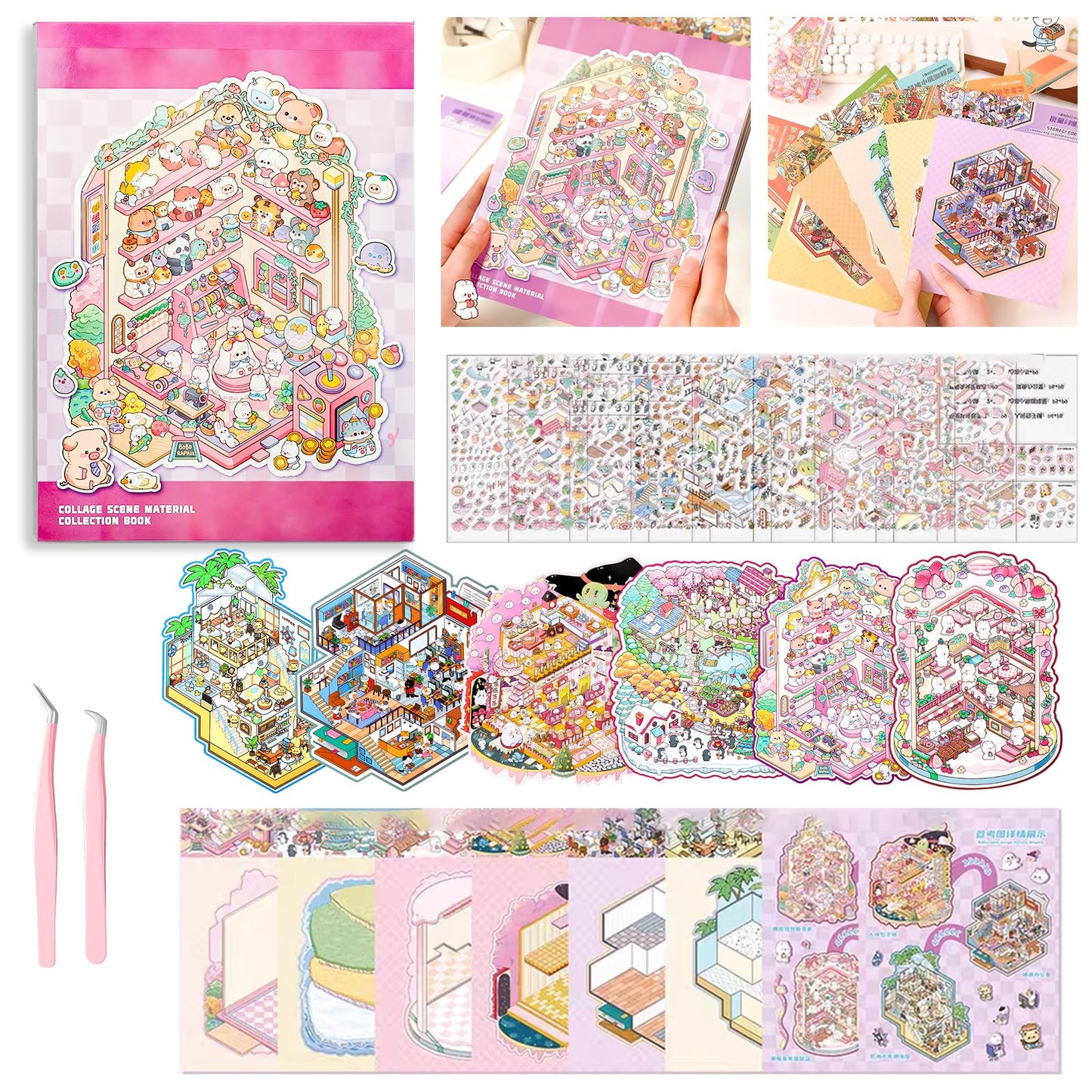 WEINSYT 3D Sticker Scene Therapy Book – DIY Miniature Craft Kit with Repositionable 3D Stickers, Stress Relief Gift for Teens & Adults