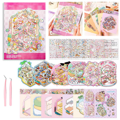 WEINSYT 3D Sticker Scene Therapy Book – DIY Miniature Craft Kit with Repositionable 3D Stickers, Stress Relief Gift for Teens & Adults