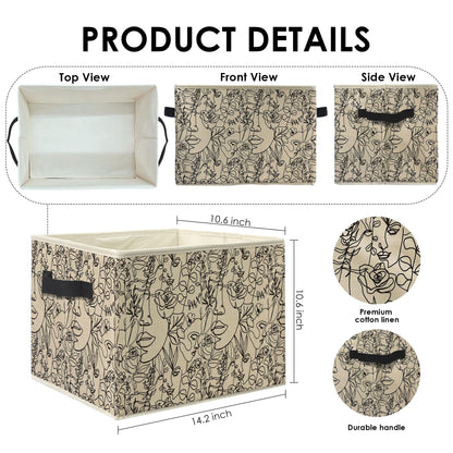 Knibeo Modern Abstract Women Faces Floral Fabric Storage Bins for Shelves Closet, Minimalist Boho Botanical Aesthetic Collapsible Cube Baskets Organizer for Clothes Books Toys