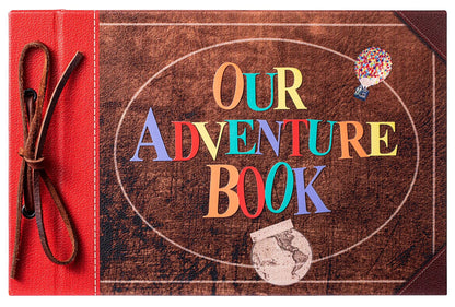 Scrapbook Photo Album,Our Adventure Scrap Book, Embossed Words Hard Cover Movie Up Travel Book for Anniversary, Wedding, Travelling, Baby Shower, etc (Leather Adventure Book)