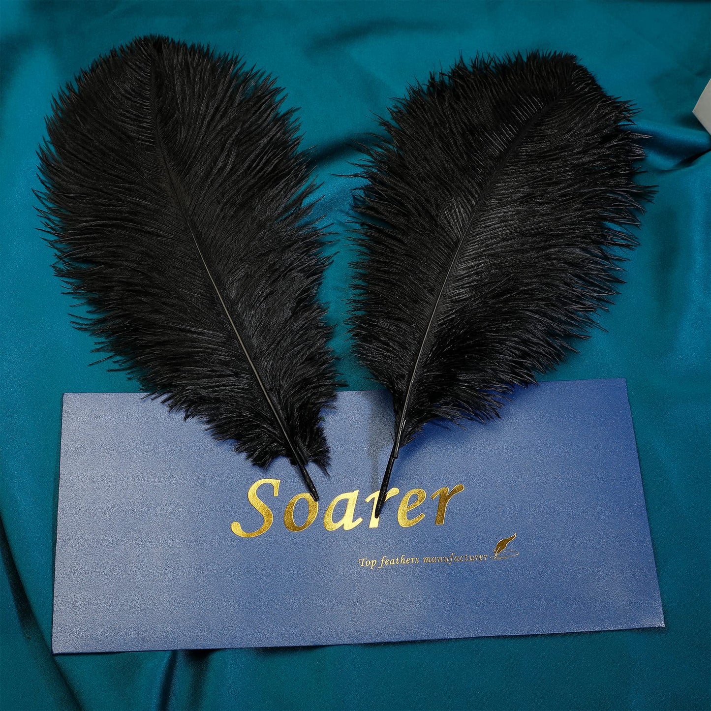 Soarer Black Large Ostrich Feathers - 15 pcs 12-14inch Craft Feathers for Gatsby Wedding Party Centerpieces,Flower Arrangement and Home Decoration.(Black)