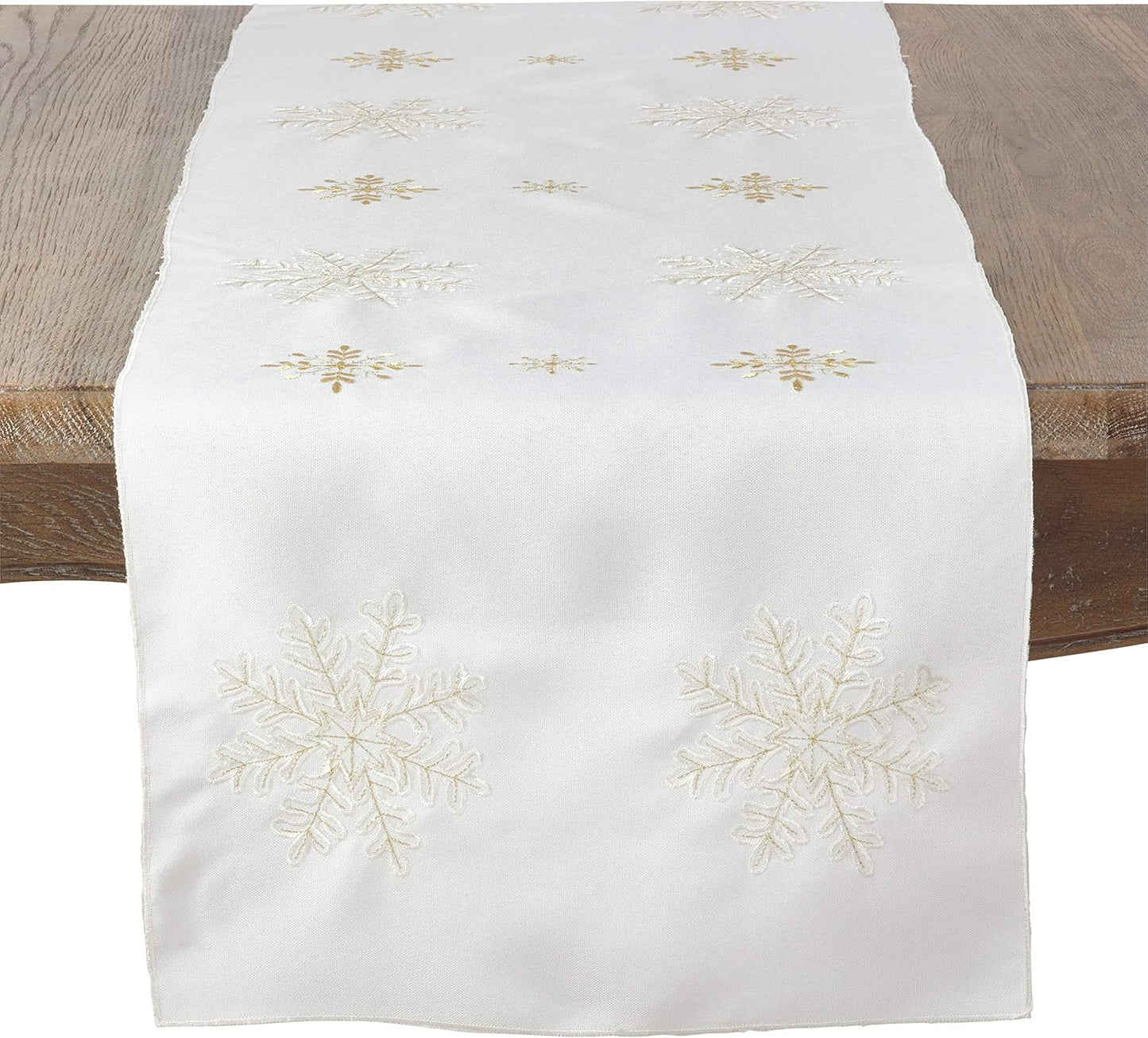 Saro Lifestyle Table Runner, Embroidered Snowflake Design, Ivory, 16"x72"