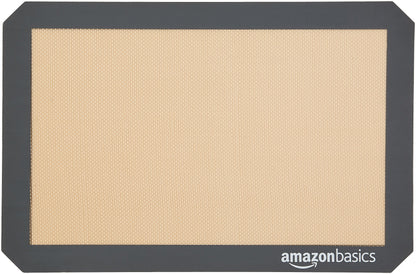 Amazon Basics Rectangular Non-Stick Silicone Baking Mat, Food Safe, Heat Resistant, 9"x13", 9.9"x14.8", and 16.5"x11.6", Beige/Gray, Pack of 3