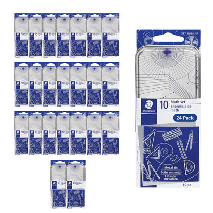 STAEDTLER Geometry Set, 24-Pack, 10 Pieces Per Set, Math Set with Compass and Protractor Set, Ruler and Square Set, Drawing and Measuring Tools with Storage Case for Students, 240 Total Pieces